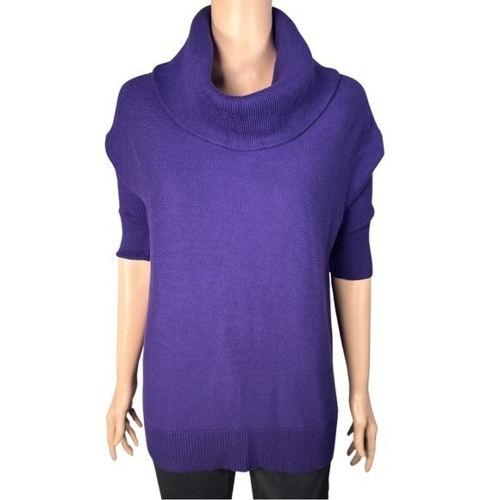 Chicos Purple Cowl Neck Sweater 3/4 Sleeve Silk Blend Knit Tunic Size 00 XS